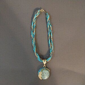 Turquoise And  Gold Tone Pendant Necklace Faux Opal